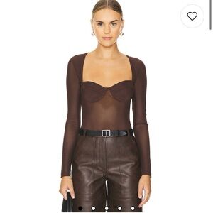 Bardot Brown Sheer Long-Sleeve Bustier Top